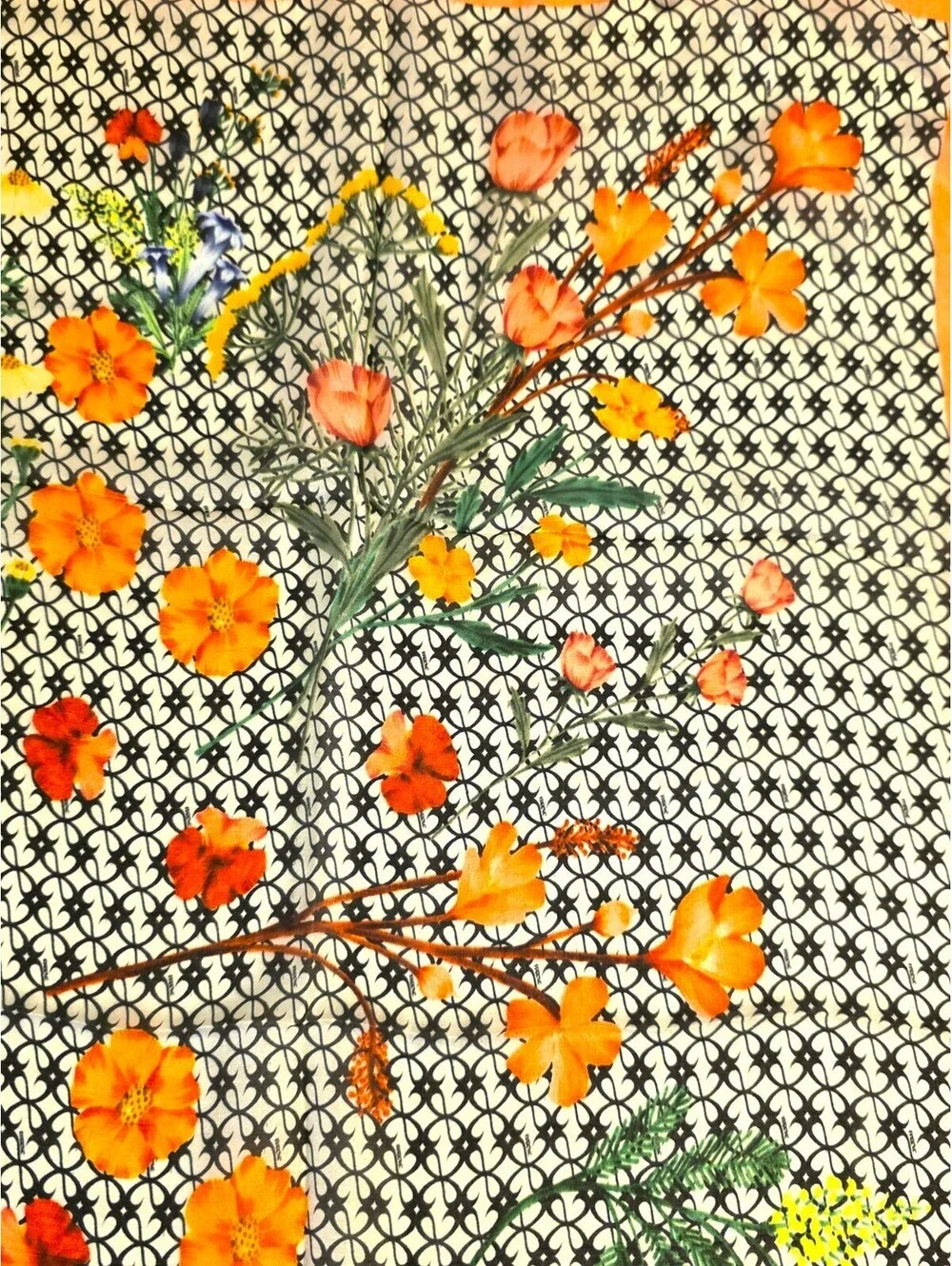 NWT Anthropologie Maeve Flora Silk Square Scarf Orange Geometric Botanical 36